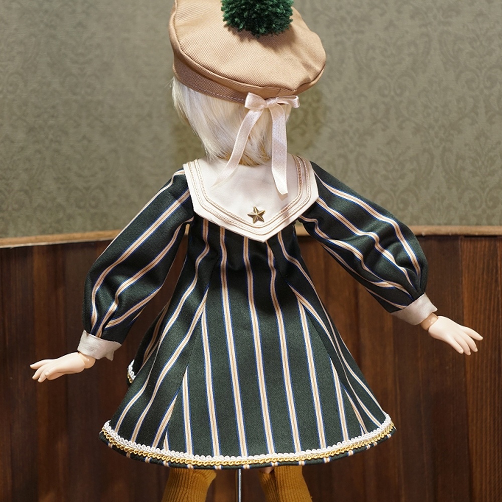MDD・kumako等　Aラインレジメンタルワンピースセット【モスグリーン】