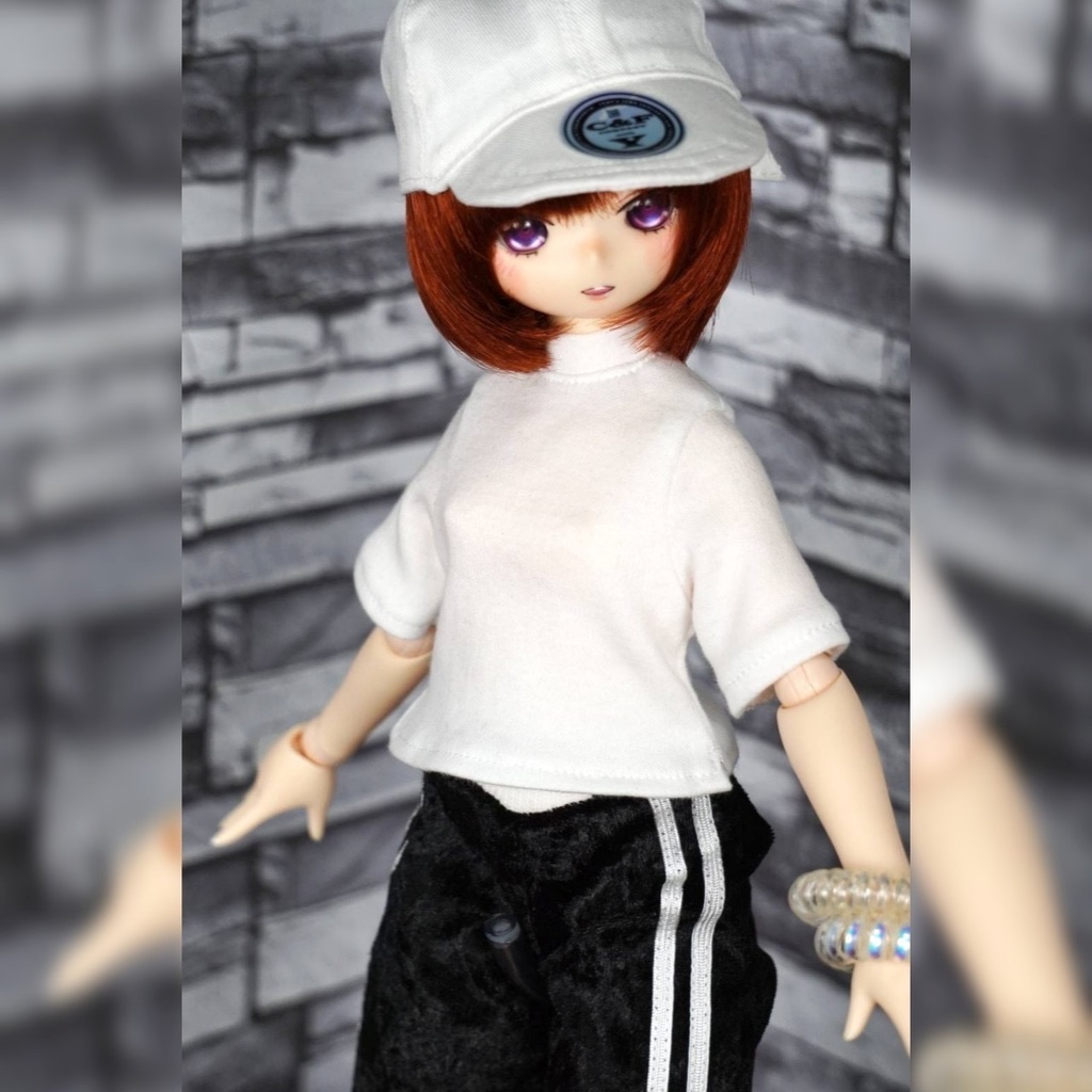 五分袖ハイネックTシャツMDDサイズ《ホワイト》