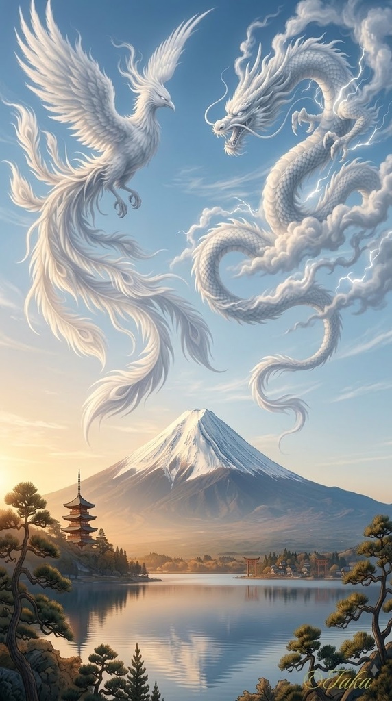 最強開運 富士山と龍と鳳凰