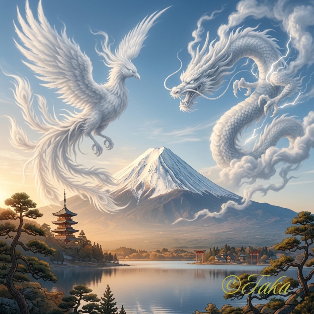 最強開運　富士山と龍と鳳凰