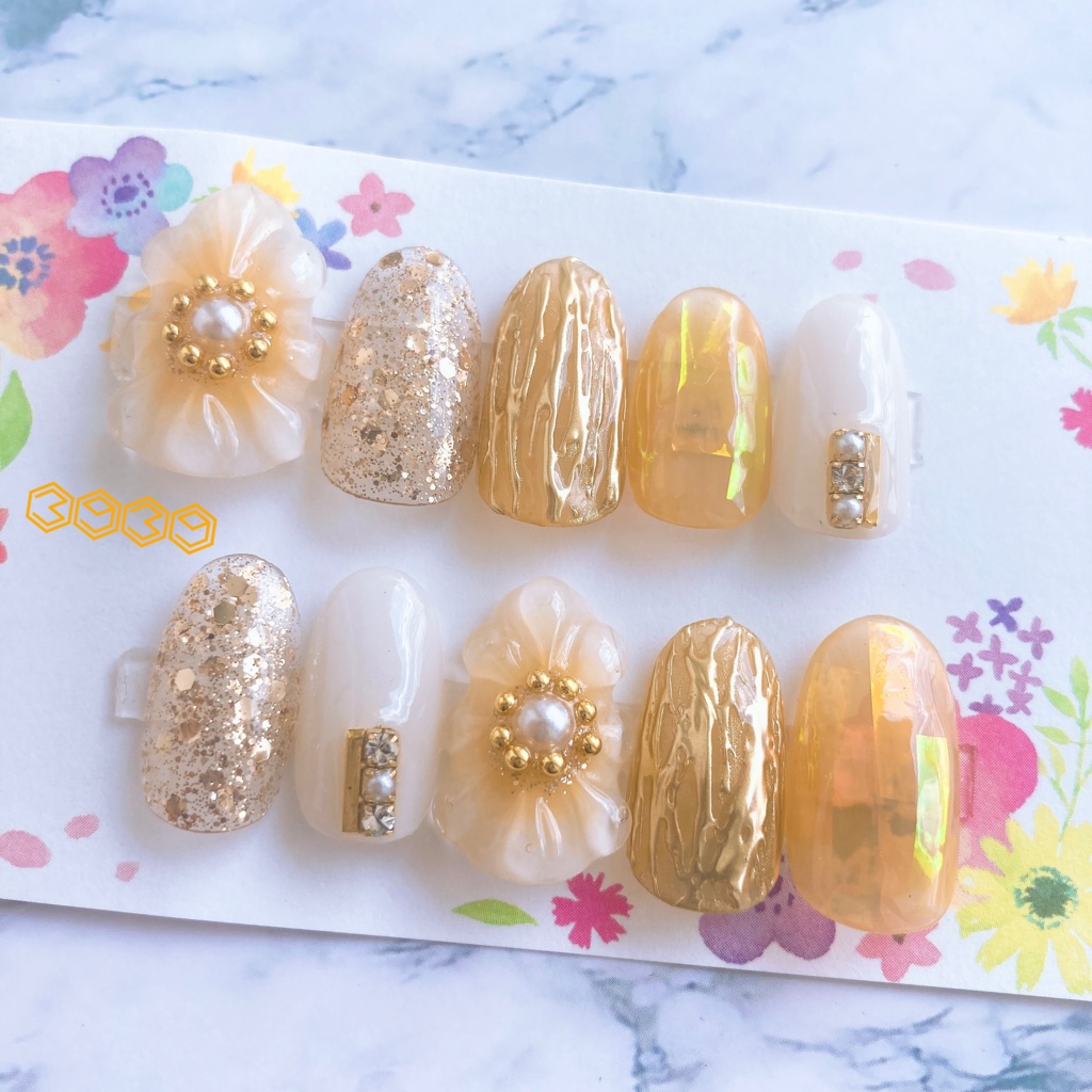 lemonlemonnailオーダーチップ♡レモンイエローフレンチ⋆꙳キラキラネイルチップ