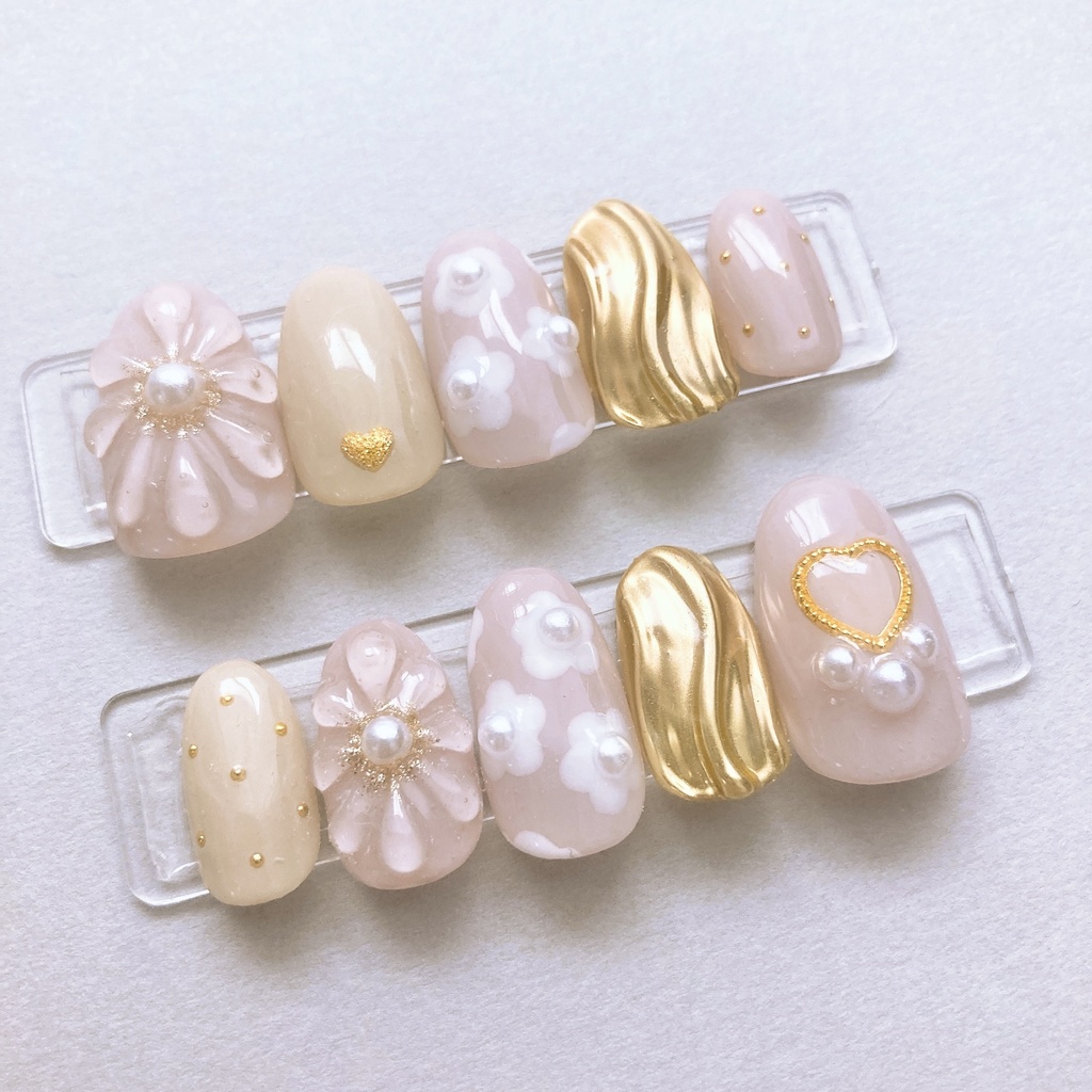 ネイルチップ くすみピンク フラワー