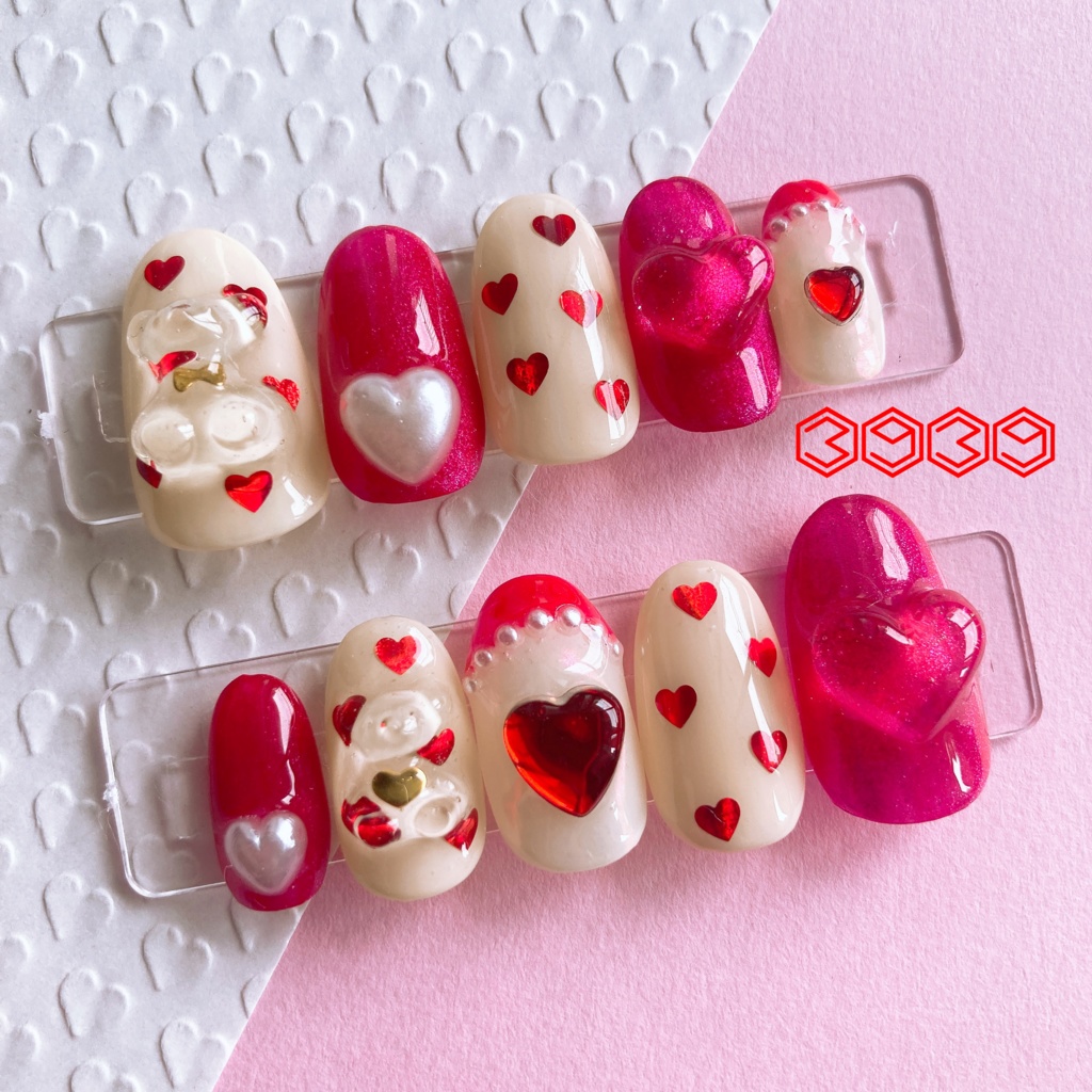 ネイルチップ ハート くまちゃん