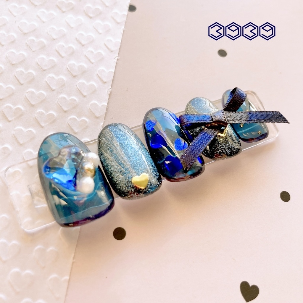 ネイルチップ リボン×ハート ブラック レッド ネイビー