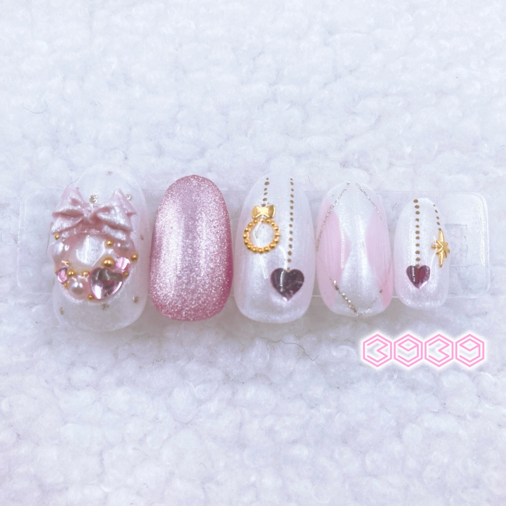 クリスマスリースネイル パープル ピンク ライトブルー ライトグリーン イエロー