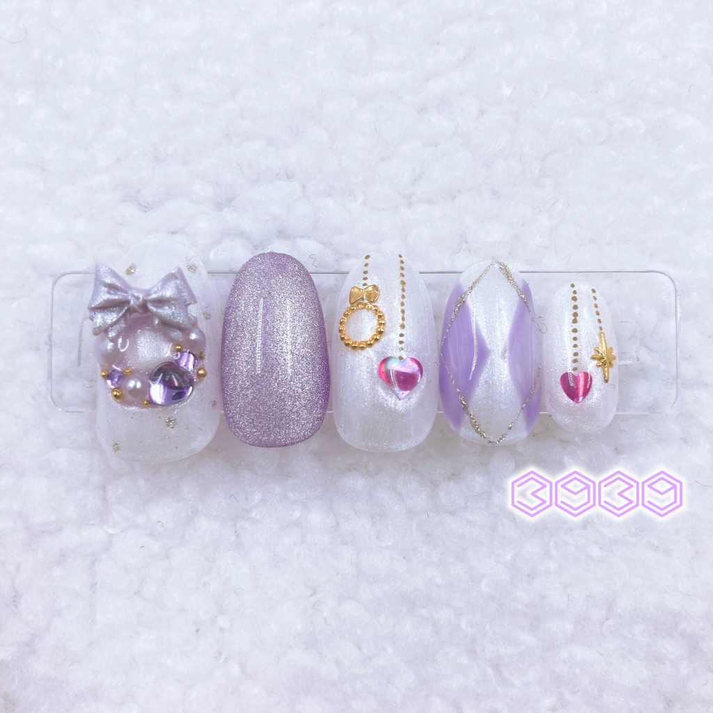 クリスマスリースネイル パープル ピンク ライトブルー ライトグリーン イエロー