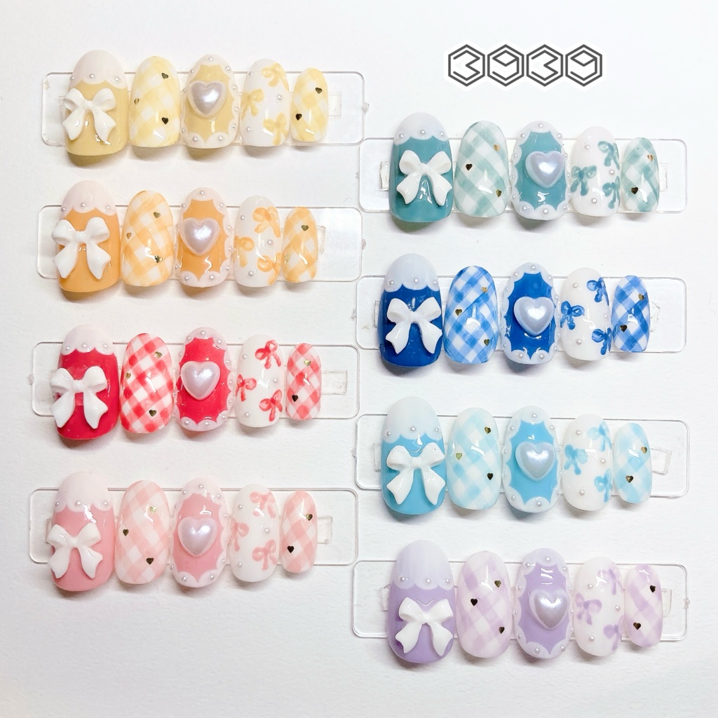 チェック×リボン　パープル　ピンク　レッド　オレンジ　イエロー　グリーン　ブルー　ライトブルー