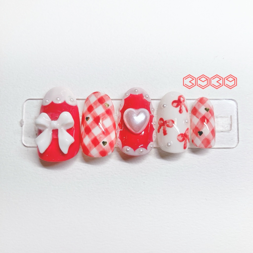 チェック×リボン パープル ピンク レッド オレンジ イエロー グリーン ブルー ライトブルー