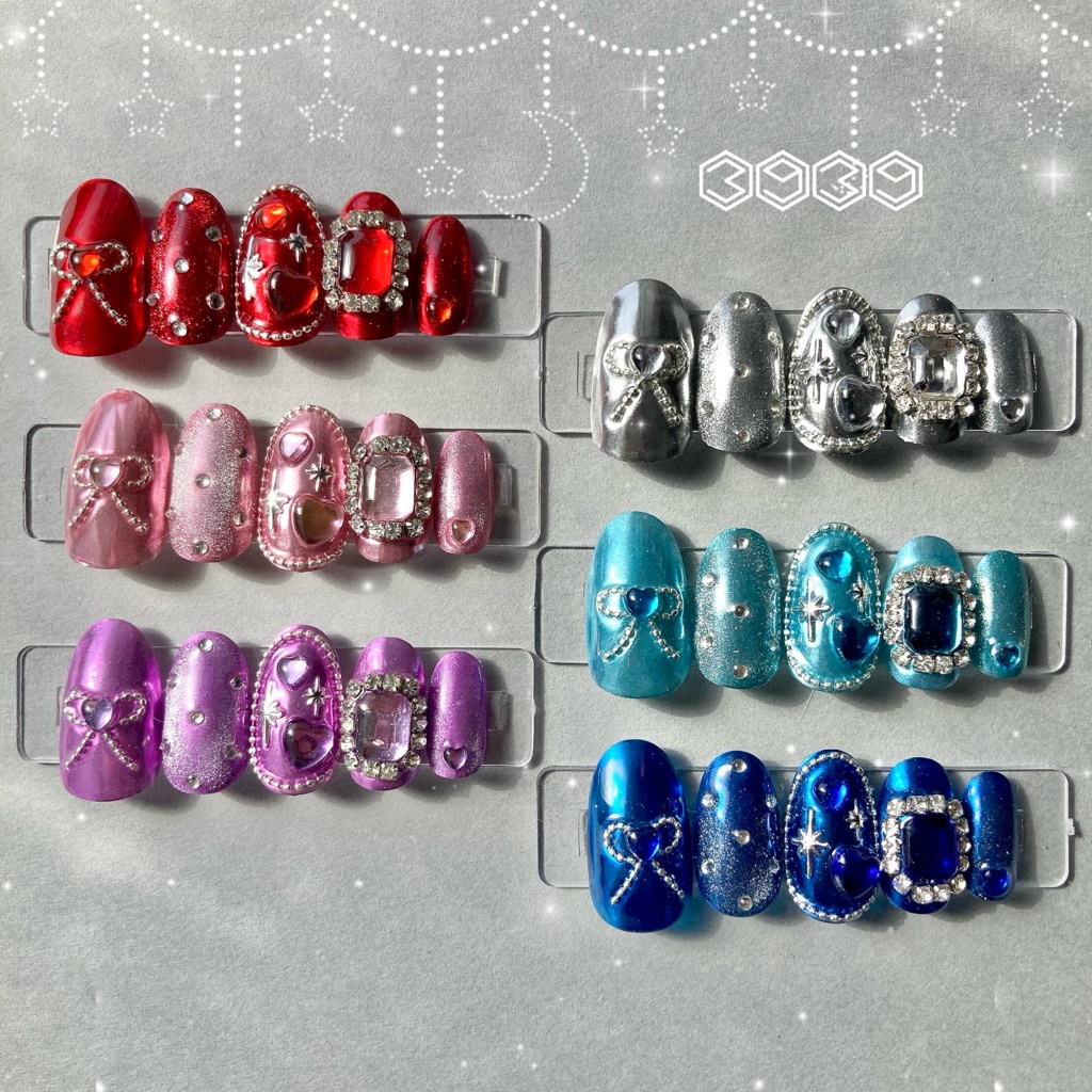 ネイルチップ　ミラーリボン　シルバー　ピンク　レッド　パープル　ライトブルー　ブルー