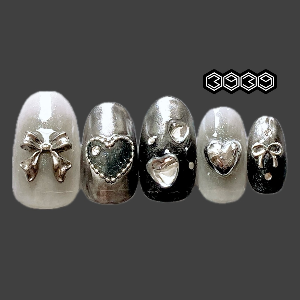 ネイルチップ 付け爪 Y2Kネイル ブラック ピンク イエロー グリーン ブルー パープル 韓国ネイル