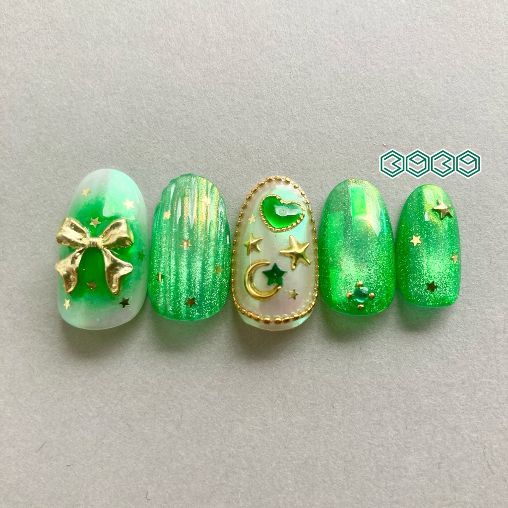 ネイルチップ 付け爪 空色ネイル×バカラネイル グリーン ブルー ライトブルー パープル ピンク レッド オレンジ イエロー 推し活ネイル