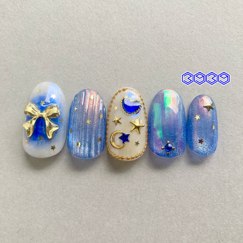 ネイルチップ 付け爪 空色ネイル×バカラネイル グリーン ブルー ライトブルー パープル ピンク レッド オレンジ イエロー 推し活ネイル