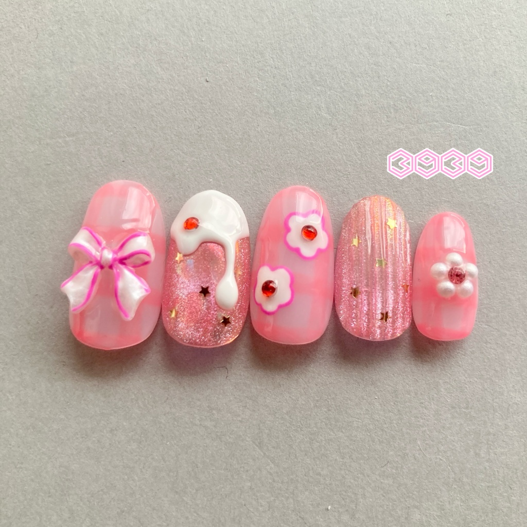 ネイルチップ 付け爪 クリームソーダネイル×バカラネイル グリーン ブルー ライトブルー パープル ピンク レッド オレンジ イエロー 推し活ネイル