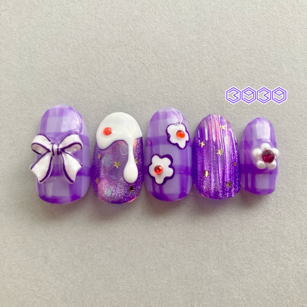 ネイルチップ 付け爪 クリームソーダネイル×バカラネイル グリーン ブルー ライトブルー パープル ピンク レッド オレンジ イエロー 推し活ネイル