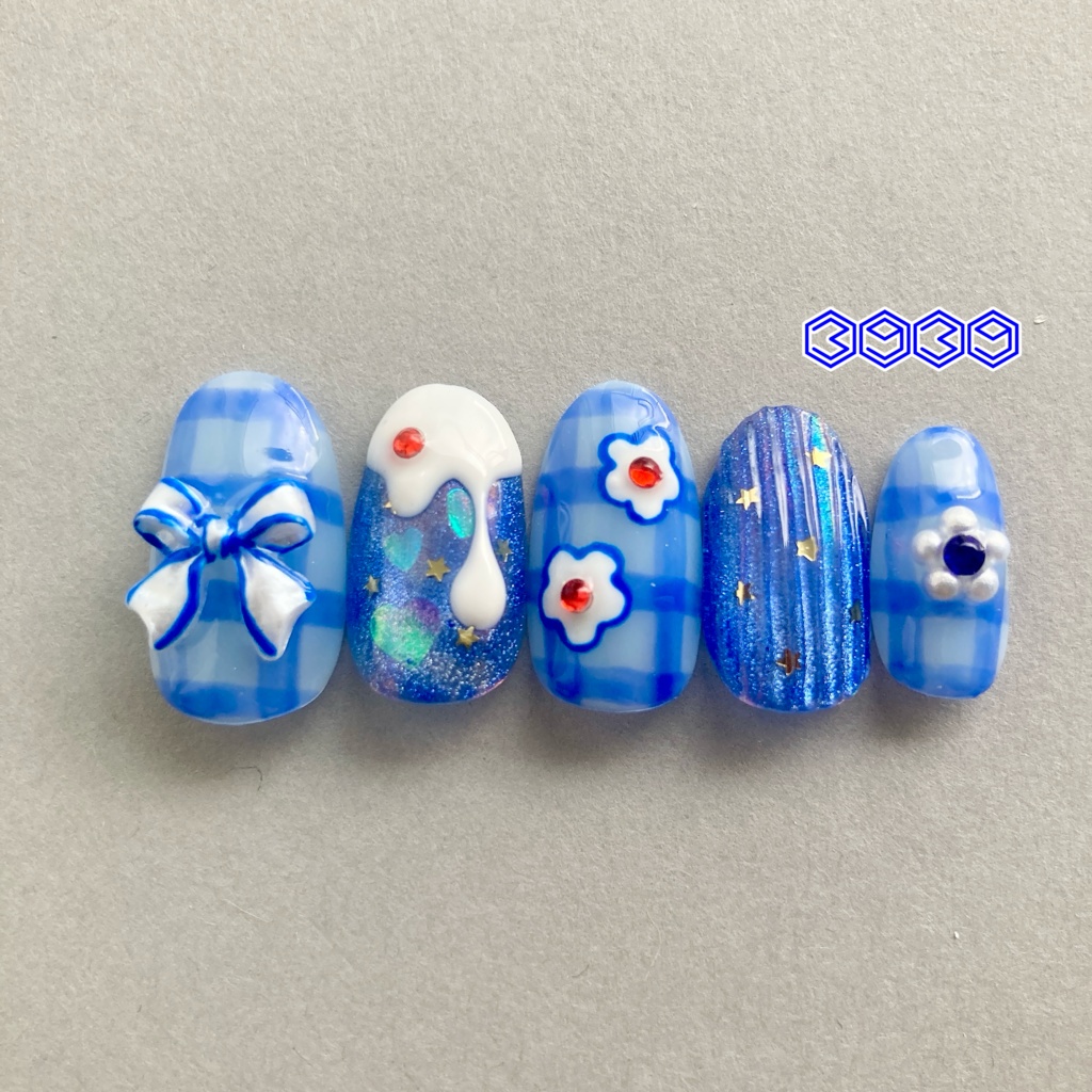 ネイルチップ 付け爪 クリームソーダネイル×バカラネイル グリーン ブルー ライトブルー パープル ピンク レッド オレンジ イエロー 推し活ネイル