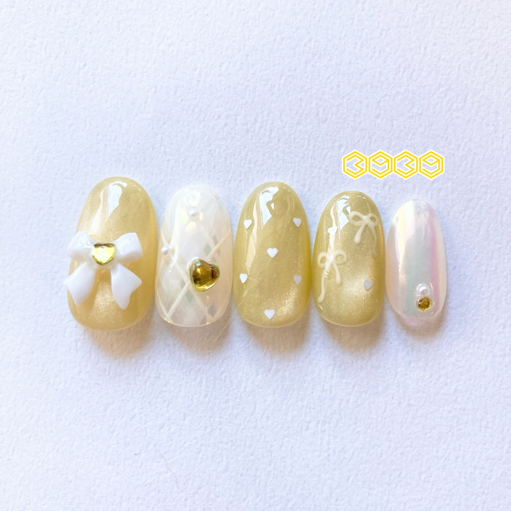 ネイルチップ 推し色うるうるリボンネイル レッド ピンク オレンジ イエロー グリーン ライトブルー ブルー パープル パステルカラーネイル バレエコアネイル