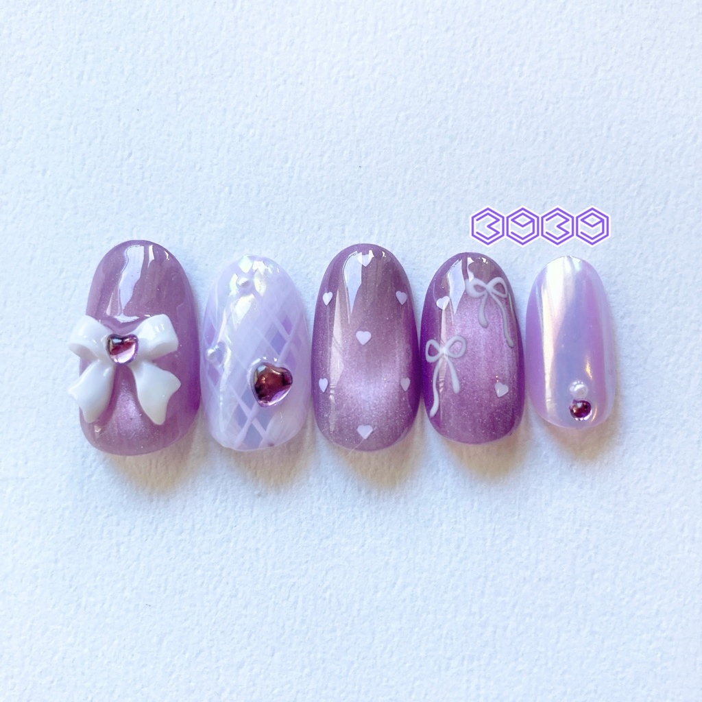 ネイルチップ 推し色うるうるリボンネイル レッド ピンク オレンジ イエロー グリーン ライトブルー ブルー パープル パステルカラーネイル バレエコアネイル