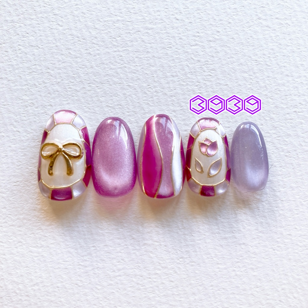 ネイルチップ ステンドグラスネイル リボンネイル 夏ネイル 推しネイル 付け爪 白 ブルー 青 水色 パープル 紫 グリーン 緑 イエロー 黄色 オレンジ ピンク 推し活ネイル メンカラネイル 付け爪