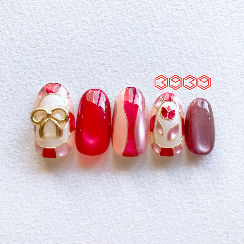 ネイルチップ ステンドグラスネイル リボンネイル 夏ネイル 推しネイル 付け爪 白 ブルー 青 水色 パープル 紫 グリーン 緑 イエロー 黄色 オレンジ ピンク 推し活ネイル メンカラネイル 付け爪