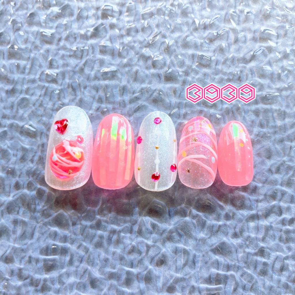 ネイルチップ ヨーヨーネイル 夏祭りネイル 夏ネイル 推しネイル 付け爪 白 ブルー 青 水色 パープル 紫 グリーン 緑 イエロー 黄色 オレンジ ピンク 推し活ネイル メンカラネイル