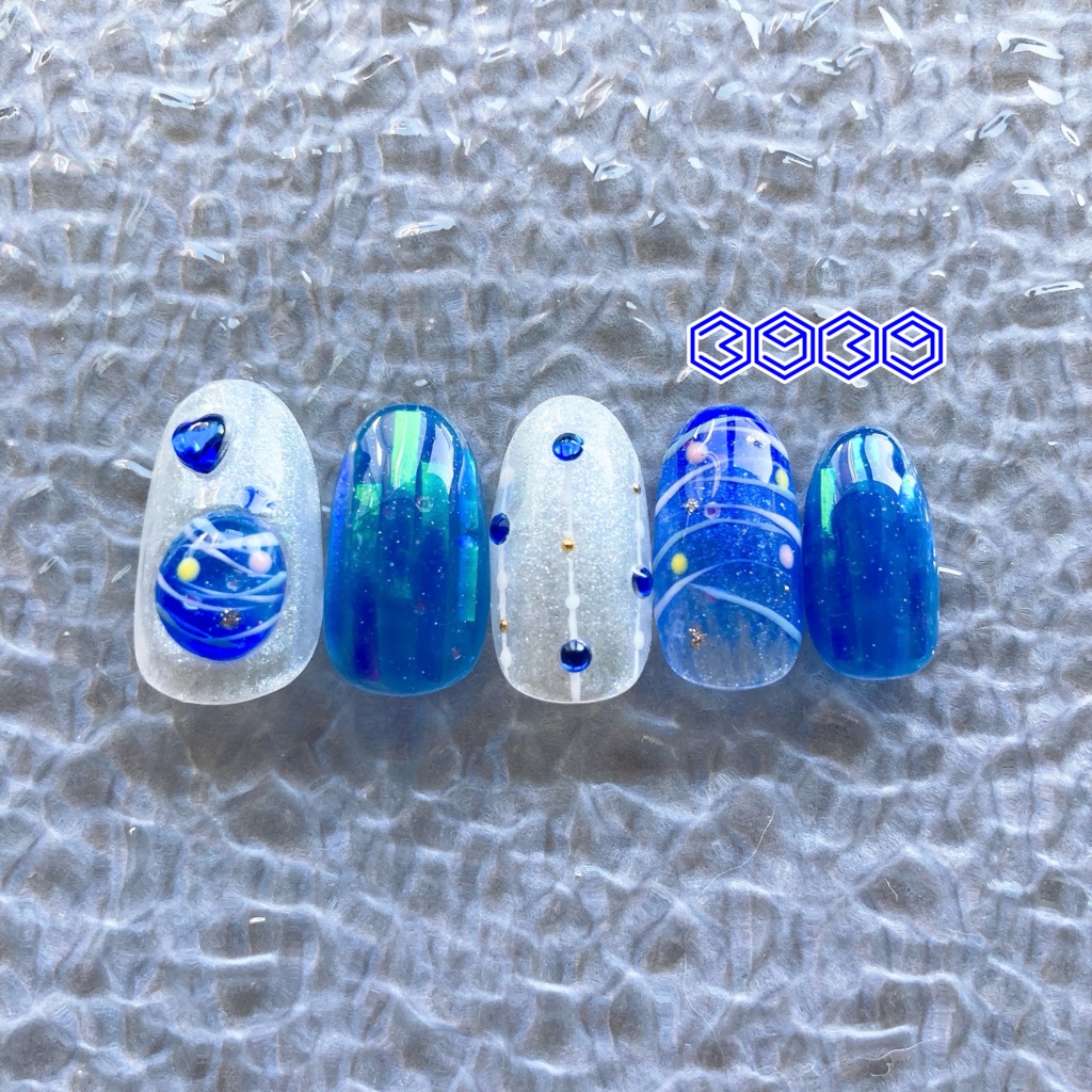 ネイルチップ ヨーヨーネイル 夏祭りネイル 夏ネイル 推しネイル 付け爪 白 ブルー 青 水色 パープル 紫 グリーン 緑 イエロー 黄色 オレンジ ピンク 推し活ネイル メンカラネイル