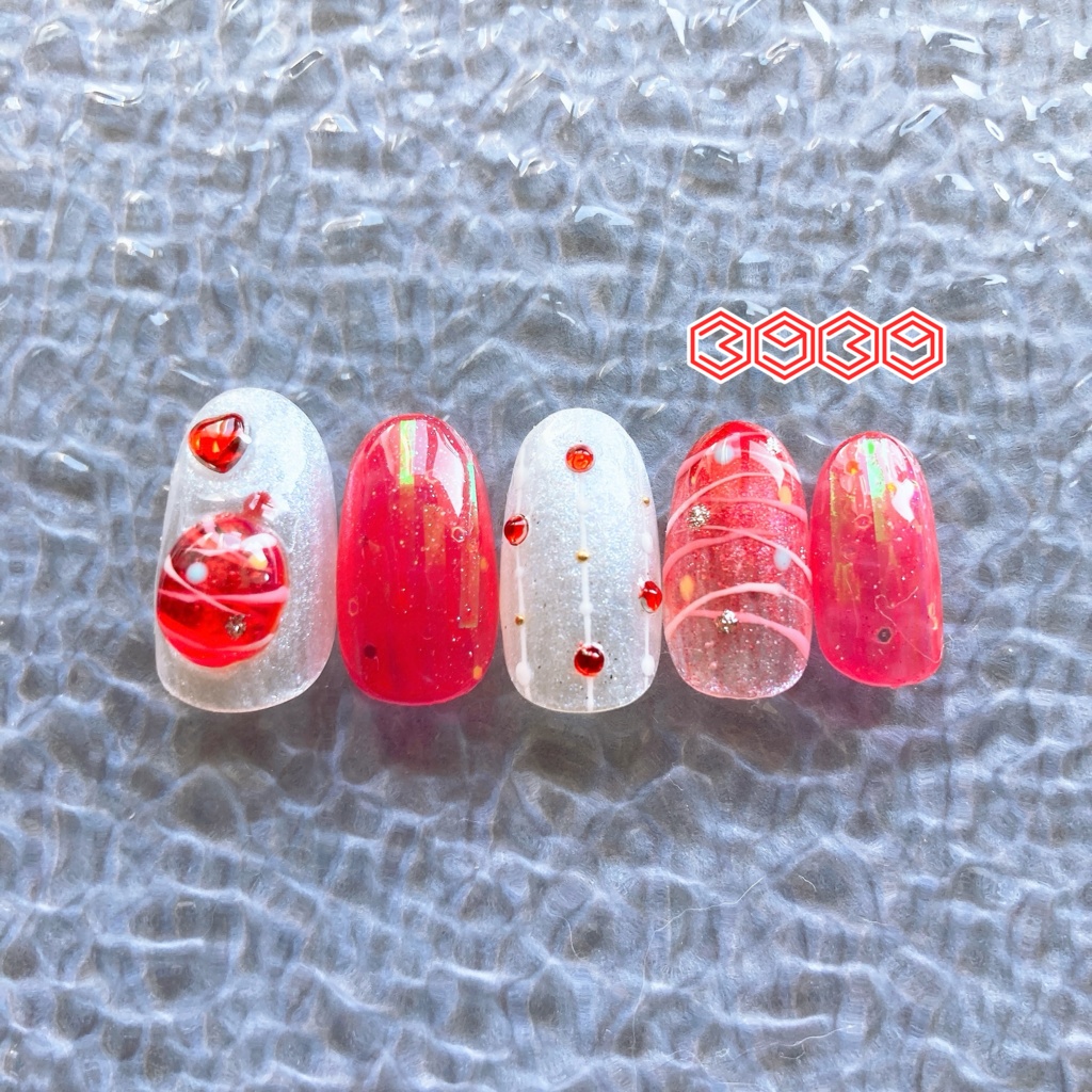 ネイルチップ ヨーヨーネイル 夏祭りネイル 夏ネイル 推しネイル 付け爪 白 ブルー 青 水色 パープル 紫 グリーン 緑 イエロー 黄色 オレンジ ピンク 推し活ネイル メンカラネイル