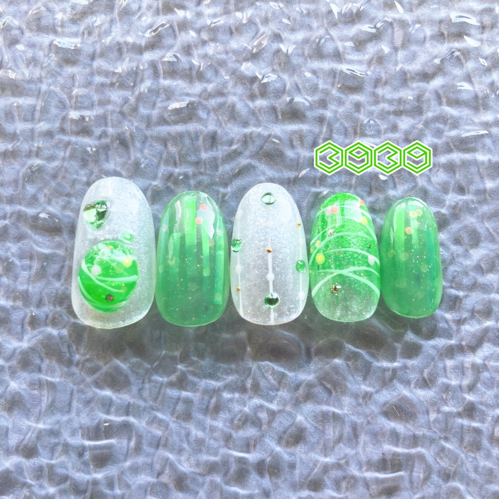 ネイルチップ ヨーヨーネイル 夏祭りネイル 夏ネイル 推しネイル 付け爪 白 ブルー 青 水色 パープル 紫 グリーン 緑 イエロー 黄色 オレンジ ピンク 推し活ネイル メンカラネイル