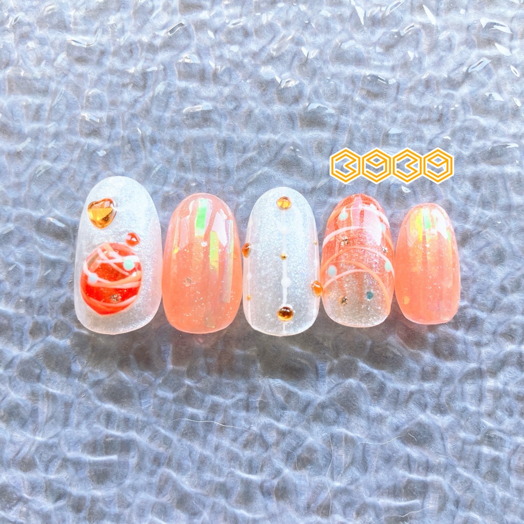 ネイルチップ ヨーヨーネイル 夏祭りネイル 夏ネイル 推しネイル 付け爪 白 ブルー 青 水色 パープル 紫 グリーン 緑 イエロー 黄色 オレンジ ピンク 推し活ネイル メンカラネイル