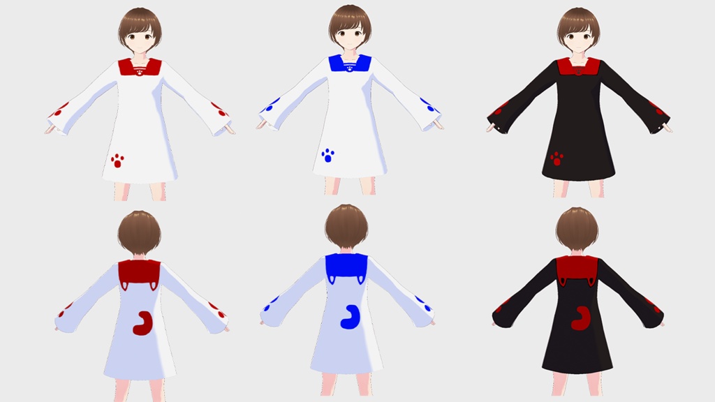 【Vroid】肉球セーラーワンピース【3色セット】