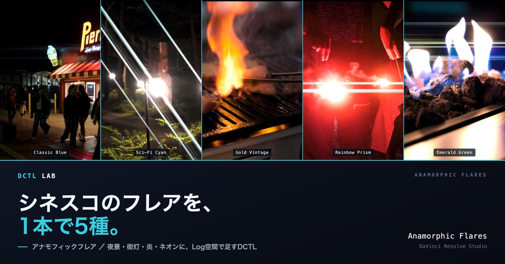 [DCTL]Anamorphic Flares — シネスコの横長フレアを足す