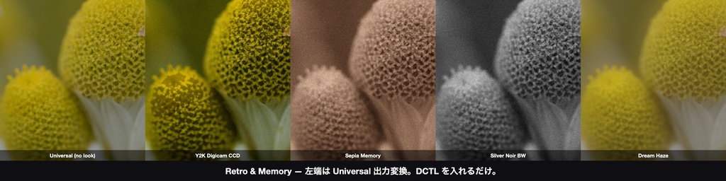 Retro & Memory 4|DaVinci Resolve 用 レトロ・記憶ルックDCTL(効き量0〜1可変・11カメラ対応)