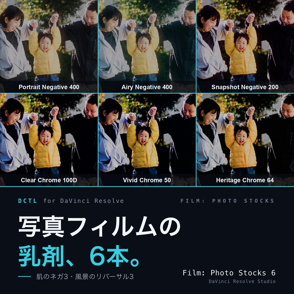 Film: Photo Stocks 6｜DaVinci Resolve 用 写真フィルムの乳剤DCTL（ネガ3・リバーサル3・11カメラ対応）