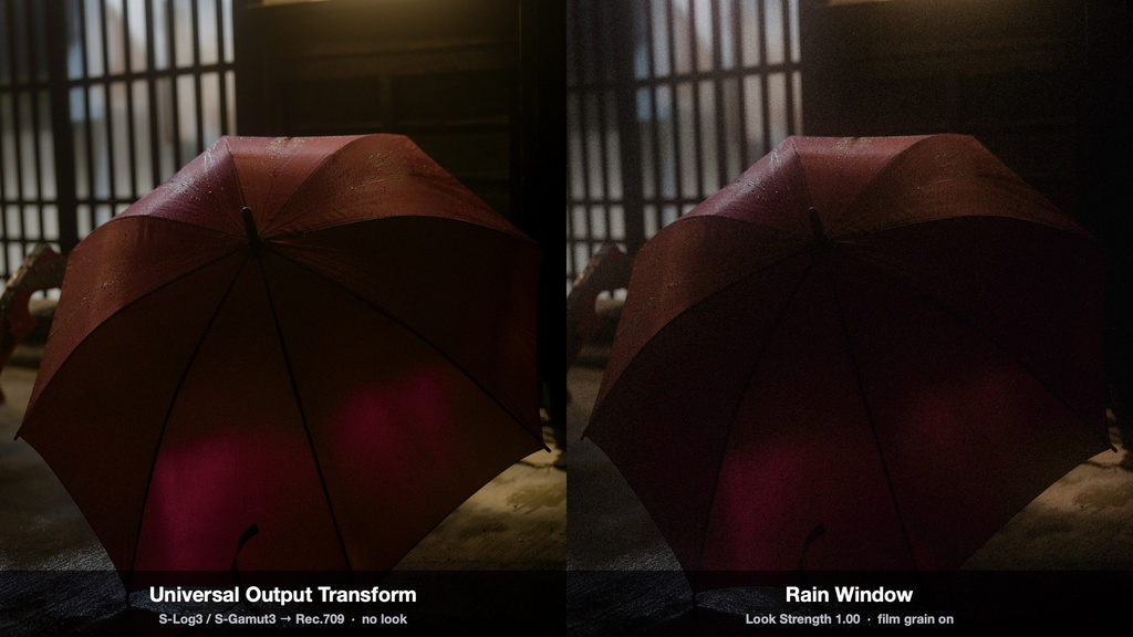 Rain Window|DaVinci Resolve 用 沈んだ街に赤だけが残るルックDCTL(マット・ハレーション・11カメラ対応)