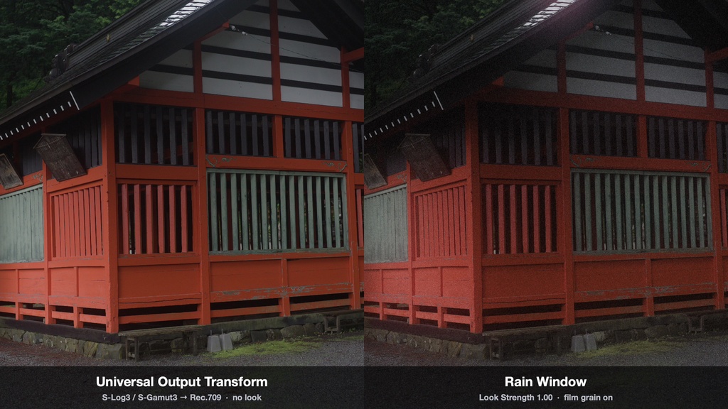 Rain Window|DaVinci Resolve 用 沈んだ街に赤だけが残るルックDCTL(マット・ハレーション・11カメラ対応)