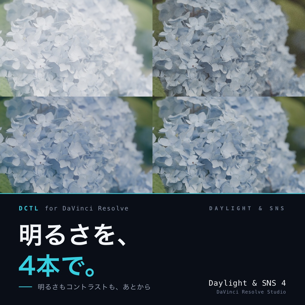 Daylight & SNS 4｜DaVinci Resolve 用 明るく軽い日常ルックDCTL（効き量0〜1可変・11カメラ対応）