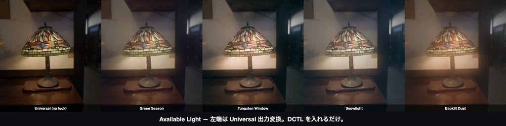 Available Light 4|DaVinci Resolve 用 そこにある光のルックDCTL(梅雨・電球・雪・逆光/11カメラ対応)