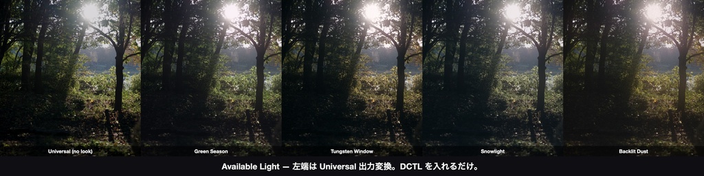 Available Light 4|DaVinci Resolve 用 そこにある光のルックDCTL(梅雨・電球・雪・逆光/11カメラ対応)