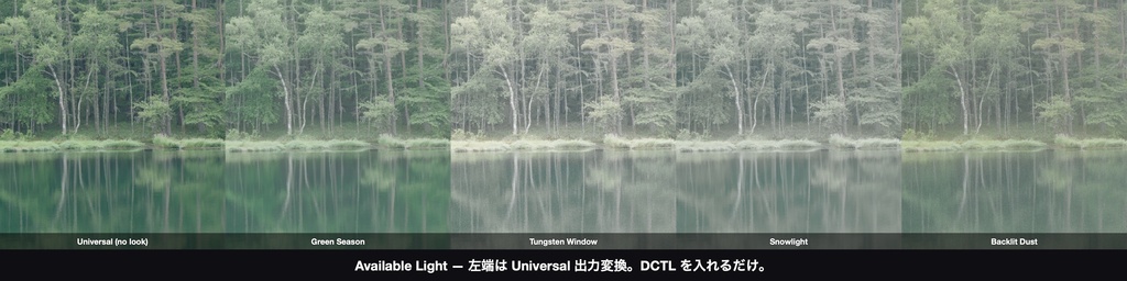 Available Light 4|DaVinci Resolve 用 そこにある光のルックDCTL(梅雨・電球・雪・逆光/11カメラ対応)