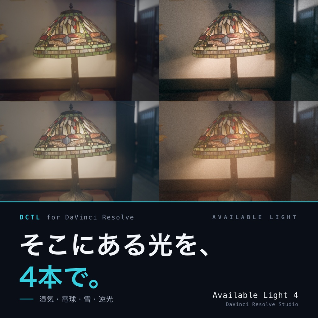 Available Light 4|DaVinci Resolve 用 そこにある光のルックDCTL(梅雨・電球・雪・逆光/11カメラ対応)