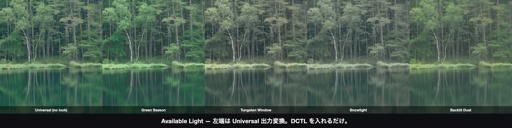 Available Light 4|DaVinci Resolve 用 そこにある光のルックDCTL(梅雨・電球・雪・逆光/11カメラ対応)