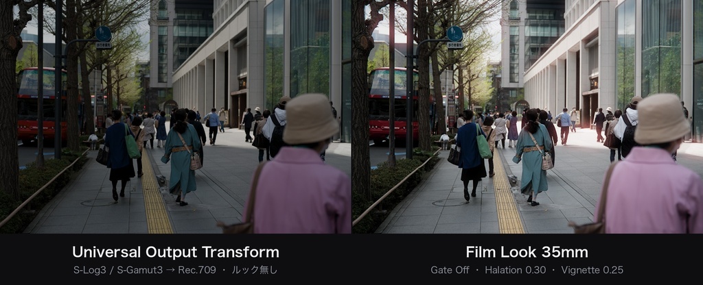 Film Look 35mm|DaVinci Resolve 用 光学テクスチャDCTL(ハレ・散乱・四隅・画角/11カメラ対応)