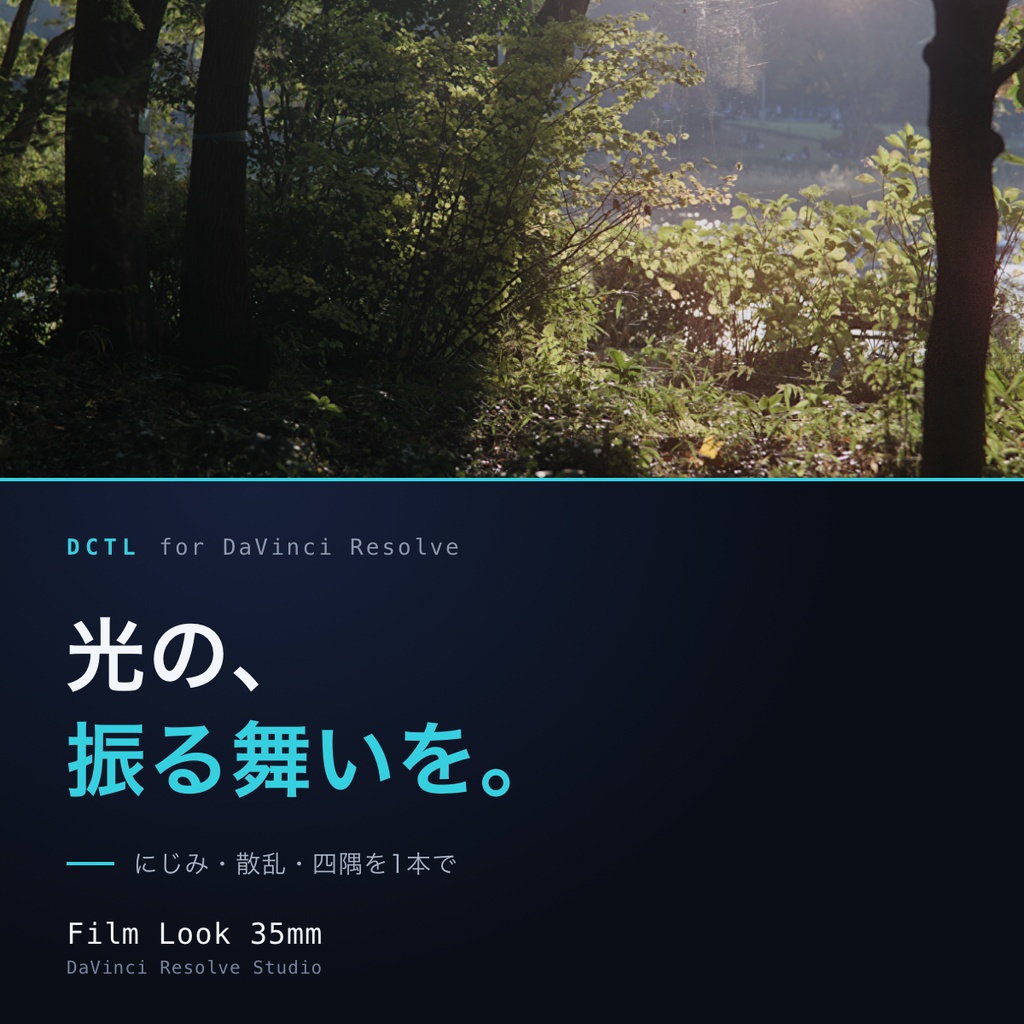 Film Look 35mm|DaVinci Resolve 用 光学テクスチャDCTL(ハレ・散乱・四隅・画角/11カメラ対応)
