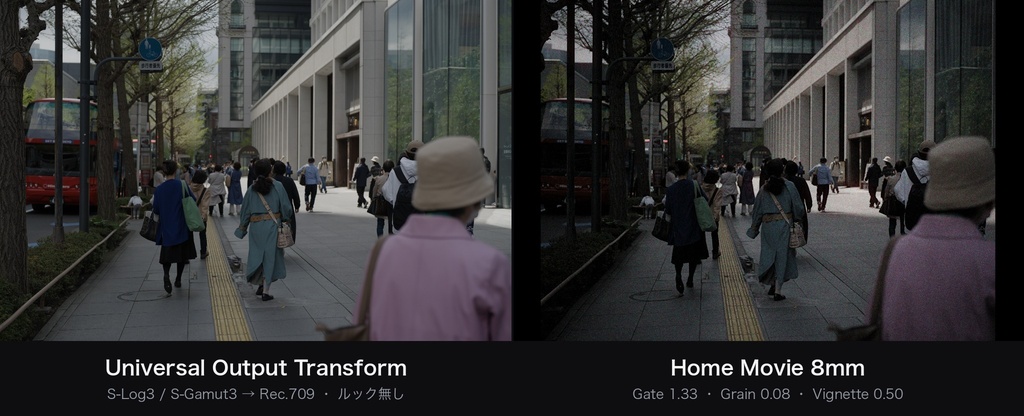 Home Movie 8mm|DaVinci Resolve 用 家庭用8mmDCTL(色つきの粒・1.33画角・強い端の落ち)