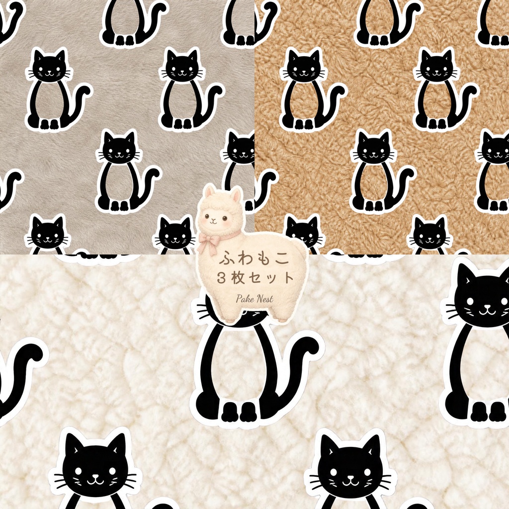 ふわもこファーのデジタルペーパー３枚セット②-B　ねこ