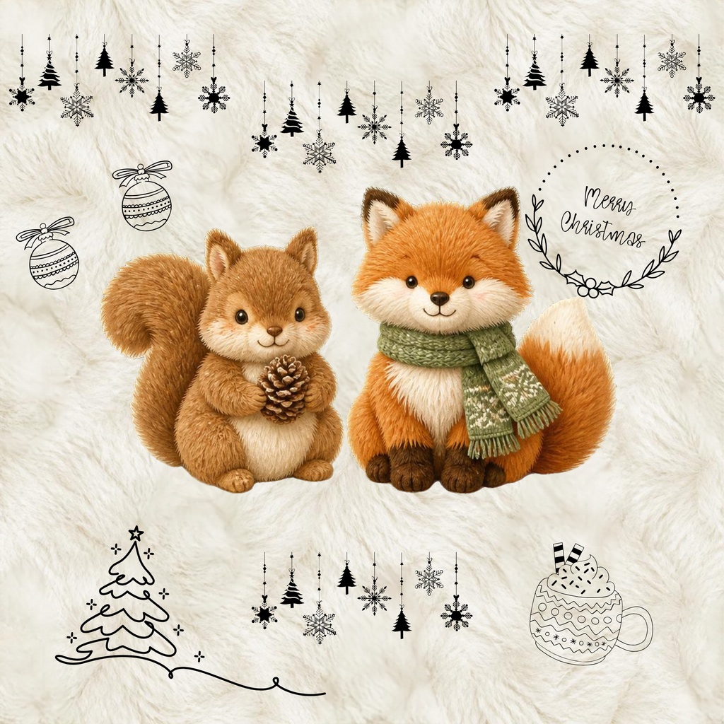 ふわもこファークリスマス・くま、きつね、りす、トナカイのデジタルペーパー3枚セット①ーA・PC壁紙