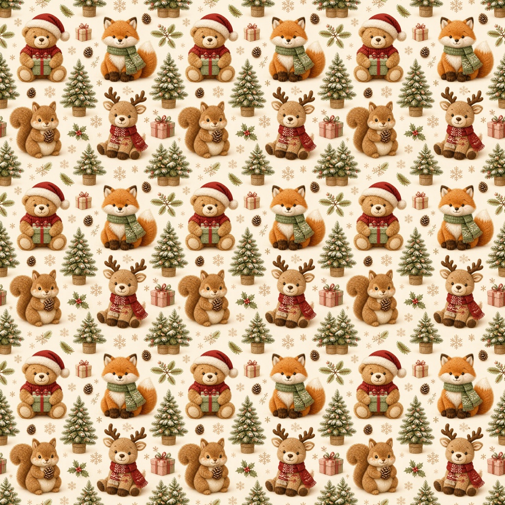 ふわもこファークリスマス・くま、きつね、りす、トナカイのデジタルペーパー6枚セット①・PC壁紙