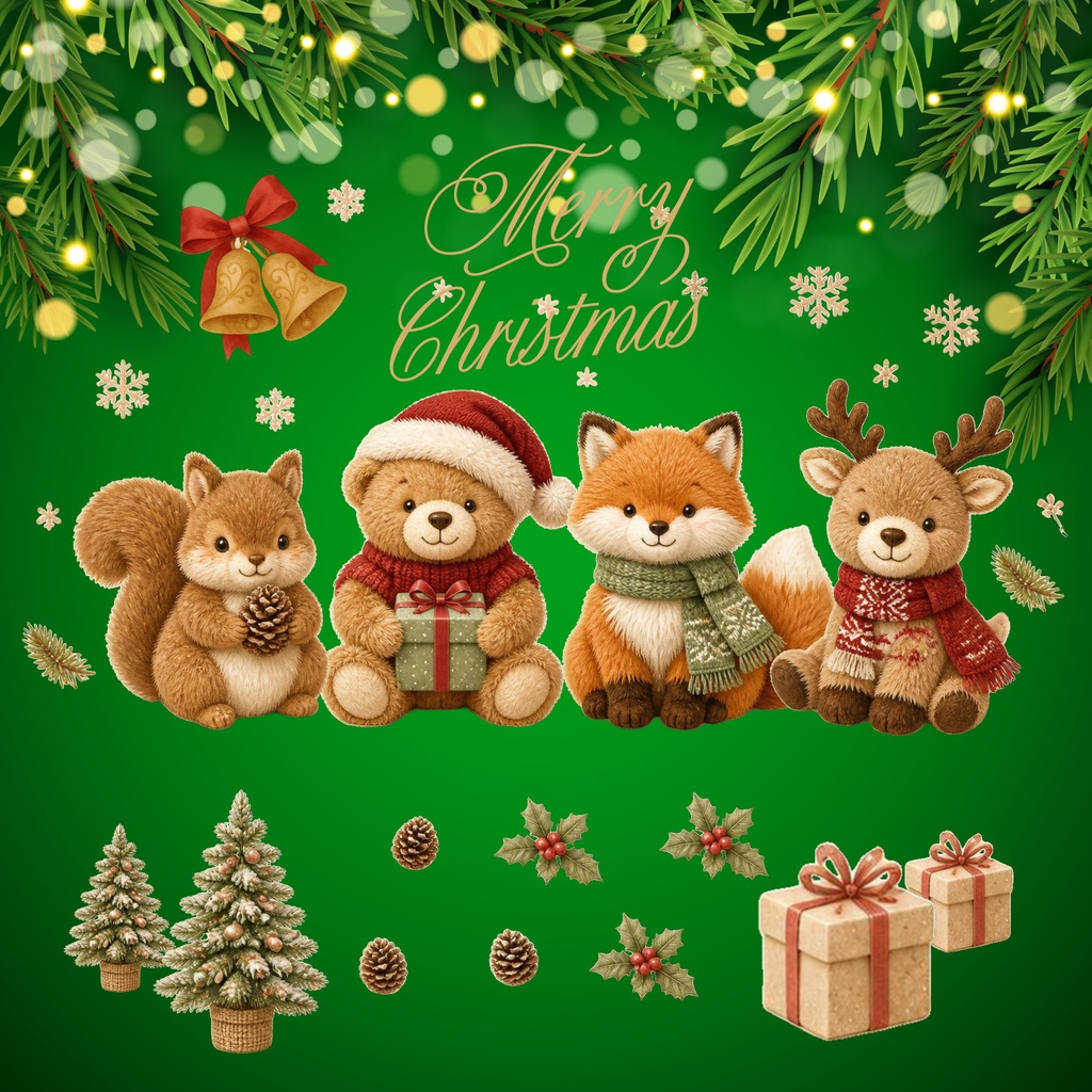 ふわもこファークリスマス・くま、きつね、りす、トナカイのデジタルペーパー6枚セット①・PC壁紙