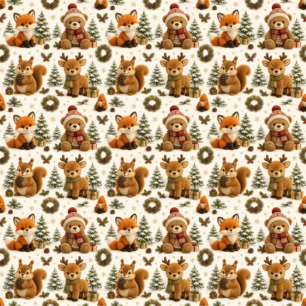 ふわもこファークリスマス・くま、きつね、りす、トナカイのデジタルペーパー3枚セット①ーB