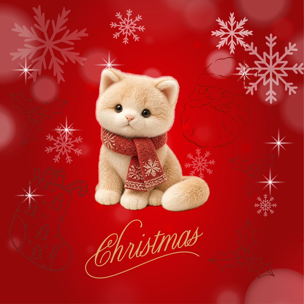 ふわもこファークリスマス・ねこのデジタルペーパー3枚セット・PC壁紙