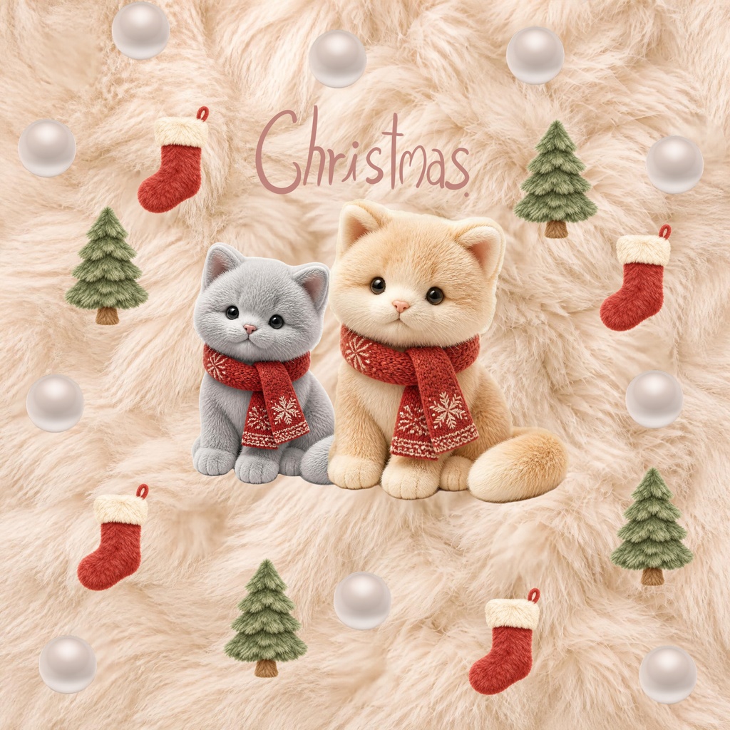 ふわもこファークリスマス・ねこのデジタルペーパー3枚セット・PC壁紙